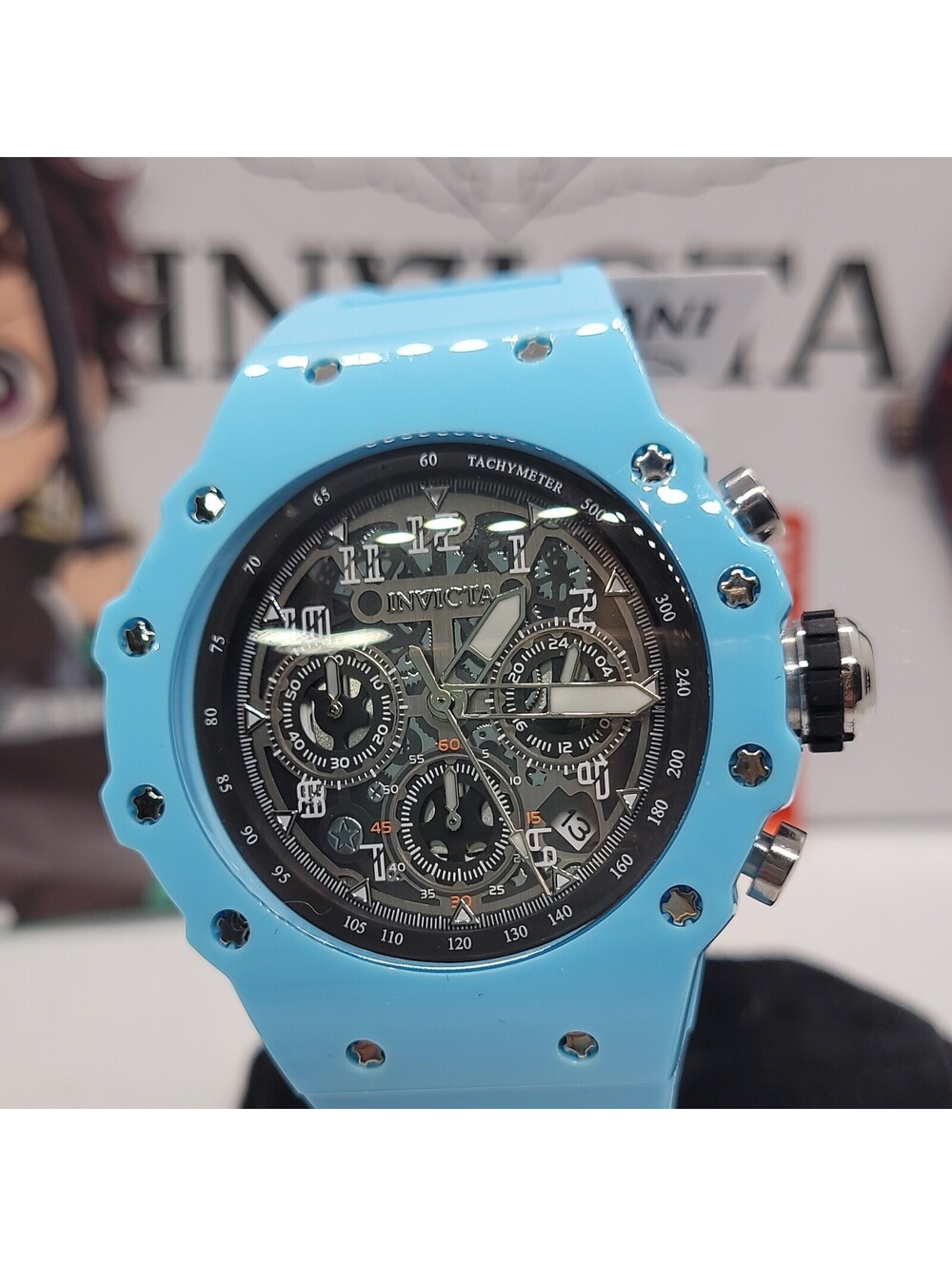 505 Invicta VAULTHAN Quartz Chronograph Tachymeter Blue Silicone Watch in Box